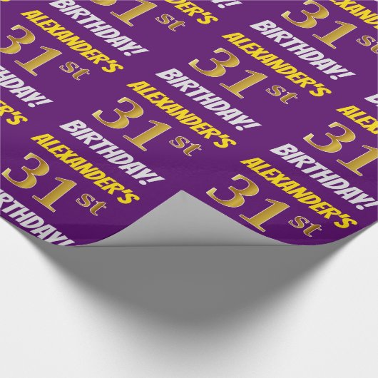 Paars, Faux/Imitation Gold, "31st BIRTHDAY" Cadeaupapier (Hoek)