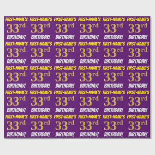 Paars, Faux/Imitation Gold, "33rd BIRTHDAY" Cadeaupapier