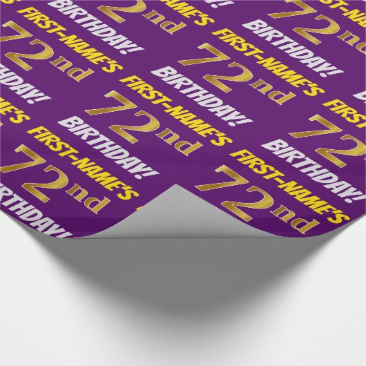 Paars, Faux/Imitation Gold, "72nd BIRTHDAY" Cadeaupapier (Hoek)