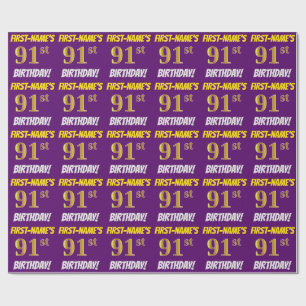 Paars, Faux/Imitation Gold, "91st BIRTHDAY" Cadeaupapier
