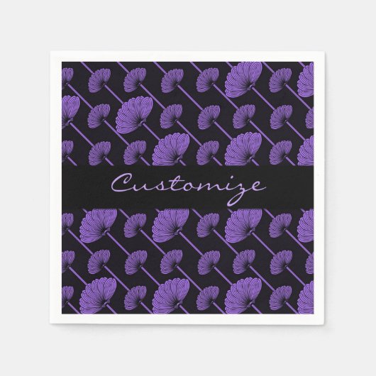 Paars Feathered Floral Fans Pattern Napkins Servet (Voorkant)