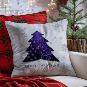 Paars feestelijk Sierkussen met kerstbomen