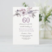  Paars Floral 60e verjaardag van de uitnodiging (Staand voorkant)