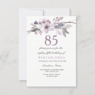 Paars Floral 85th Birthday Party Invite Kaart