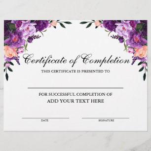 Paars Floral Certificate of Compleal