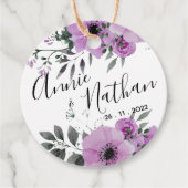 Paars Floral Cute Romantic Script Weduwschap Bedankjes Labels (Voorkant)