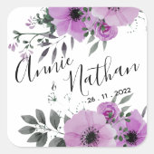 Paars Floral Cute Romantic Script Weduwschap Vierkante Sticker (Voorkant)