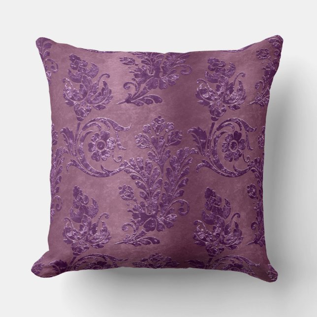  Paars Floral Damask Violet Patroon Kussen (Voorkant)