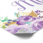 Paars Floral Elephant Baby shower Welkom Poster (Hoek)