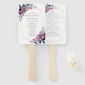 Paars Floral Geometric Botanical Wedding Programme Handwaaier (Voorkant en achterkant)