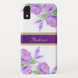  Paars Floral Gold Lavender Greenery iPhone XR Hoesje