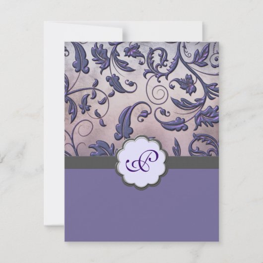 Paars Floral Monogram sparen de Datum Save The Date (Voorkant)
