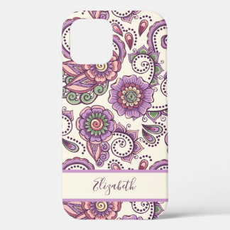 Paars Floral Paisley Unieke Patroon iPhone 12 Hoesje