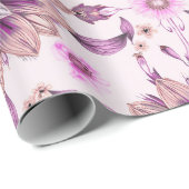 Paars Floral Pattern Cadeaupapier (Rol Hoek)