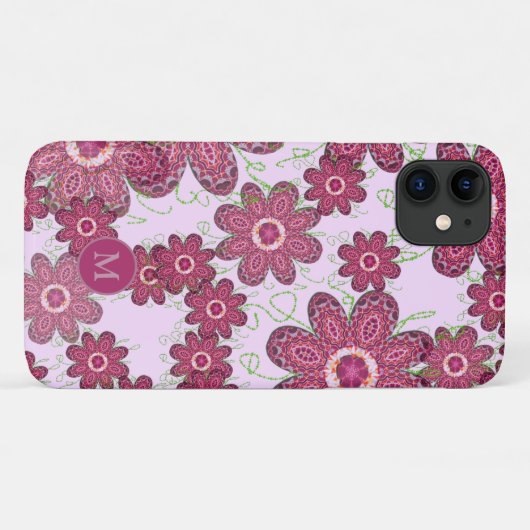 Paars Floral Pattern Monogrammed Case-Mate iPhone Case (Achterkant (horizontaal))