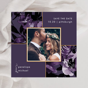 Paars Floral Photo Wedding Save The Date