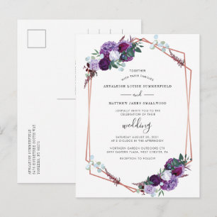 Paars Floral Roos Gold Geometric Wedding Uitnodiging Briefkaart