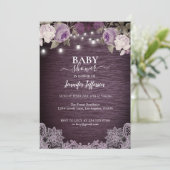 Paars Floral Rustic Baby shower Kaart (Staand voorkant)