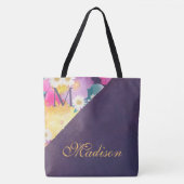 Paars Floral Trendy Girly Initiaal Naam Monogram Draagtas (Voorkant)