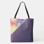 Paars Floral Trendy Girly Initiaal Naam Monogram Draagtas (Achterkant)
