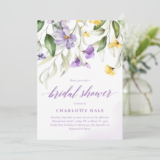 Paars Floral Vrijgezellenfeest Kaart (Staand voorkant)