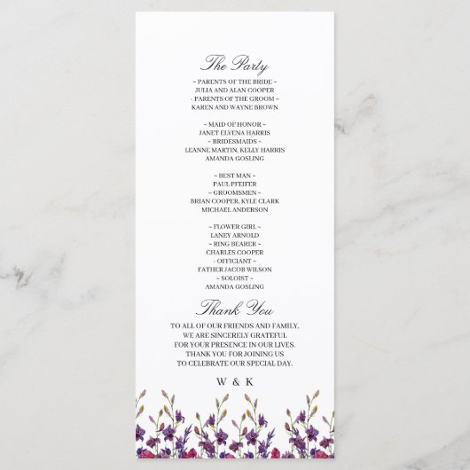 Paars Floral Wedding Programme Programma (Achterkant)