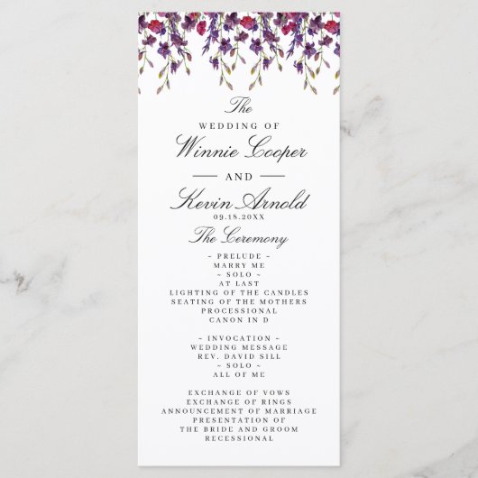 Paars Floral Wedding Programme Programma (Voorkant)