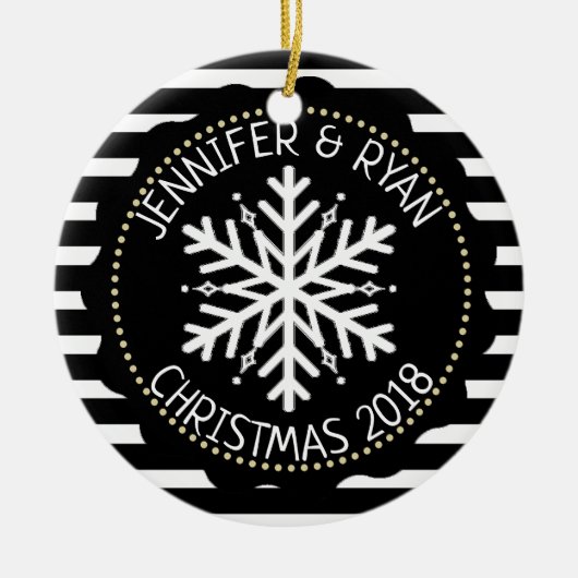 Paar's foto zwart-witte sneeuwvlok personaliseren keramisch ornament (Voorkant)