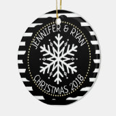 Paar's foto zwart-witte sneeuwvlok personaliseren keramisch ornament (Links)