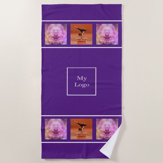 Paars fotocollage met bedrijfslogo strandlaken (Voorkant)