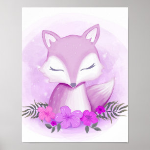 Paars Fox Whimsical Animal Poster