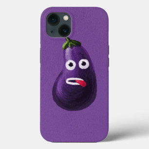 Paars Funny Cartoon Eggplant iPhone 13 Hoesje
