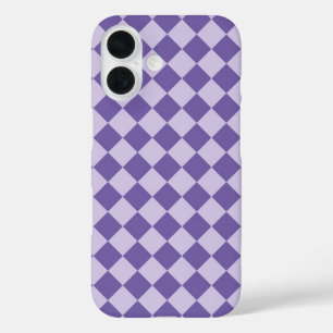Paars geblokt diamantpatroon iPhone 16 hoesje