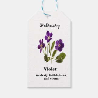 Paars geboortemaand februari bloem cadeau label cadeaulabel