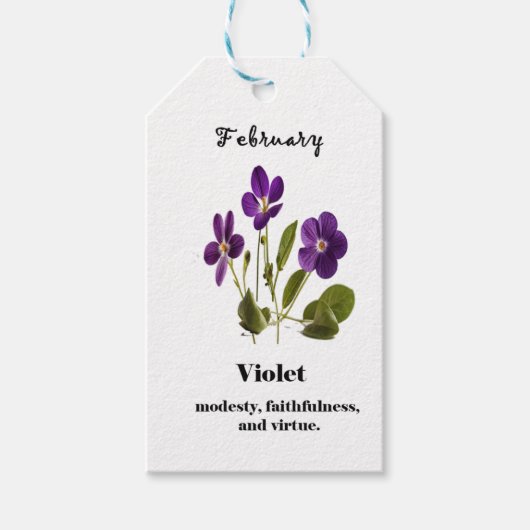 Paars geboortemaand februari bloem cadeau label cadeaulabel (Voorkant)