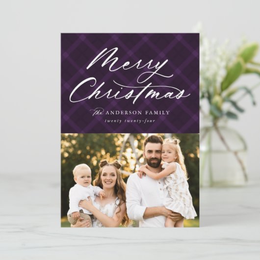 Paars geborsteld met penseeltje 3 Foto Feestdagenkaart (Staand voorkant)