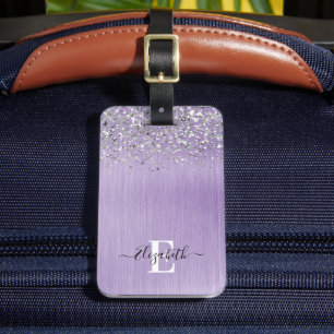 Paars geborsteld Metaal Glitter Monogram Manuscrip Bagagelabel