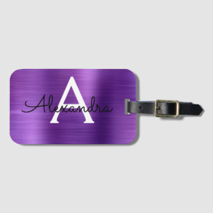 Paars geborsteld Metaal Monogram Naam en Initiaal Bagagelabel