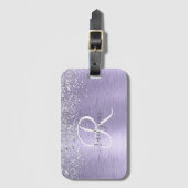 Paars geborsteld metaal Silver Glitter Monogram Na Bagagelabel (Voorkant (verticaal))