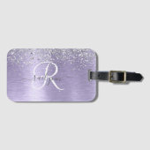 Paars geborsteld metaal Silver Glitter Monogram Na Bagagelabel (Voorkant (horizontaal))