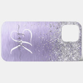 Paars geborsteld metaal Silver Glitter Monogram Na Case-Mate iPhone Case (Achterkant (horizontaal))