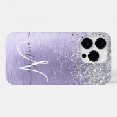 Paars geborsteld metaal Silver Glitter Monogram Na Case-Mate iPhone Case (Achterkant (horizontaal))