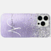 Paars geborsteld metaal Silver Glitter Monogram Na Case-Mate iPhone Case (Achterkant (horizontaal))