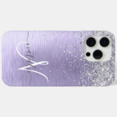 Paars geborsteld metaal Silver Glitter Monogram Na Case-Mate iPhone Case (Achterkant (horizontaal))