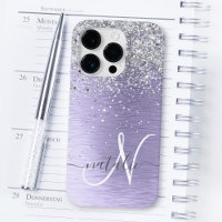 Paars geborsteld metaal Silver Glitter Monogram Na