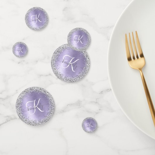 Paars geborsteld metaal Silver Glitter Monogram Na Confetti (Groep)