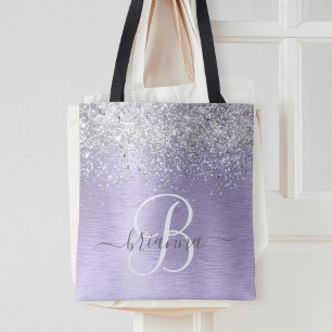 Paars geborsteld metaal Silver Glitter Monogram Na Draagtas