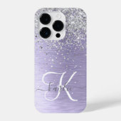 Paars geborsteld metaal Silver Glitter Monogram Na iPhone Hoesje (Achterkant)