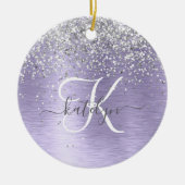 Paars geborsteld metaal Silver Glitter Monogram Na Keramisch Ornament (Voorkant)