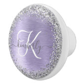 Paars geborsteld metaal Silver Glitter Monogram Na Keramische Knop (Rechts)